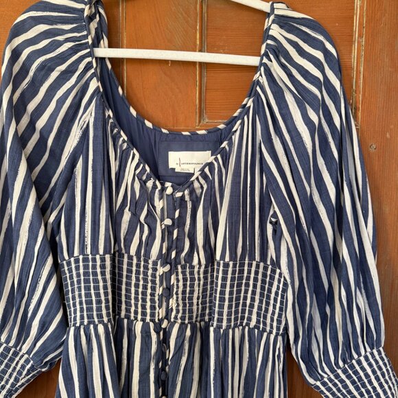 Anthropologie Long-Sleeve Sweetheart Midi Dress Style in Blue Motif, size XL - Picture 6 of 8